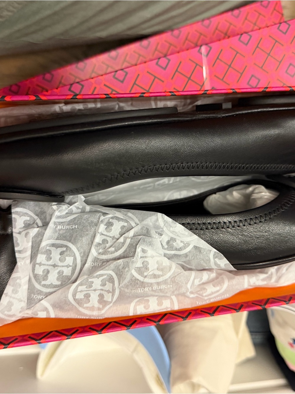 Tory Burch Black Leather Logo Round-Toe Ballet Flat size 10 nwt - Picture 3 of 4